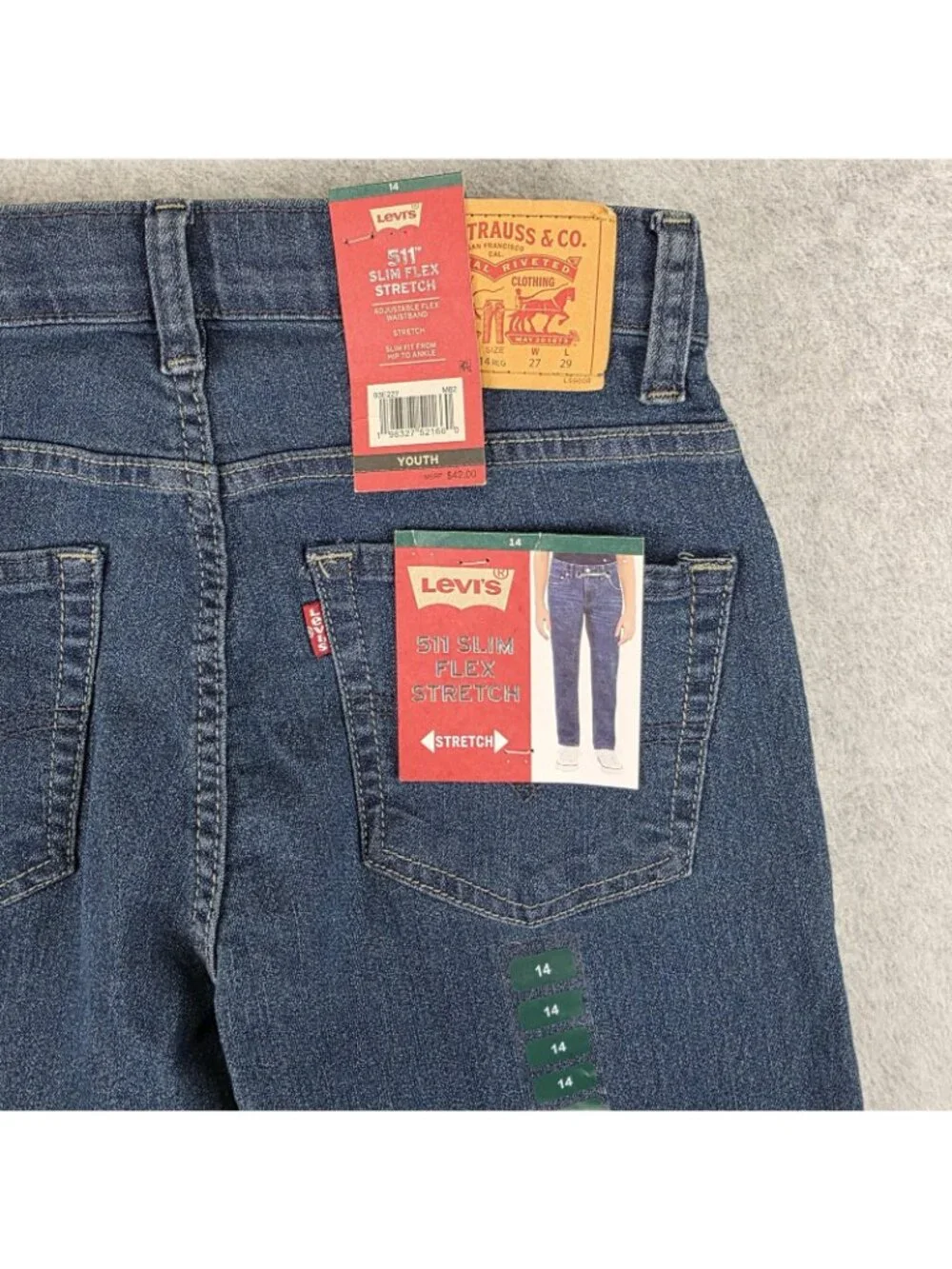 Levis 511 Slim Fit Jeans Boys 14 Blue Stretch Denim Adjustable Waist NWT